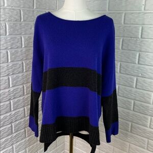 EILEEN FISHER Yak Wool Blend Colorblock Sweater High Low Hem Rolled Neckline MED